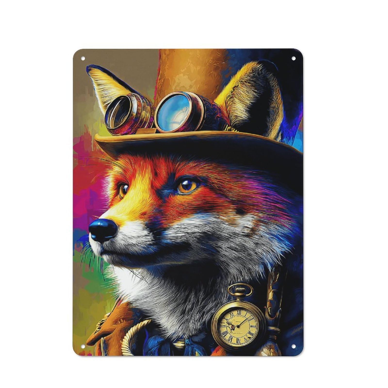Junmoney Steampunk Fox Portrait Tin Sign 40X30cm For Café Or Home Bar, Retro Wall Decor, For Garage, Workshop And Man Cave Decoration