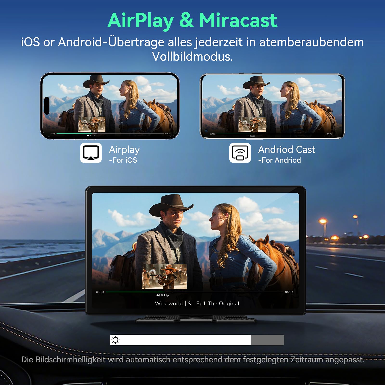 Carplay Display FüR Car Play und Android Auto,11.3 Zoll Touchscreen Android Auto Display Bildschirm Tragbares Autoradios,Carplay Display mit siri/GOO-gle,Dashcam,Navigation,Bluetooth,Mirror Link
