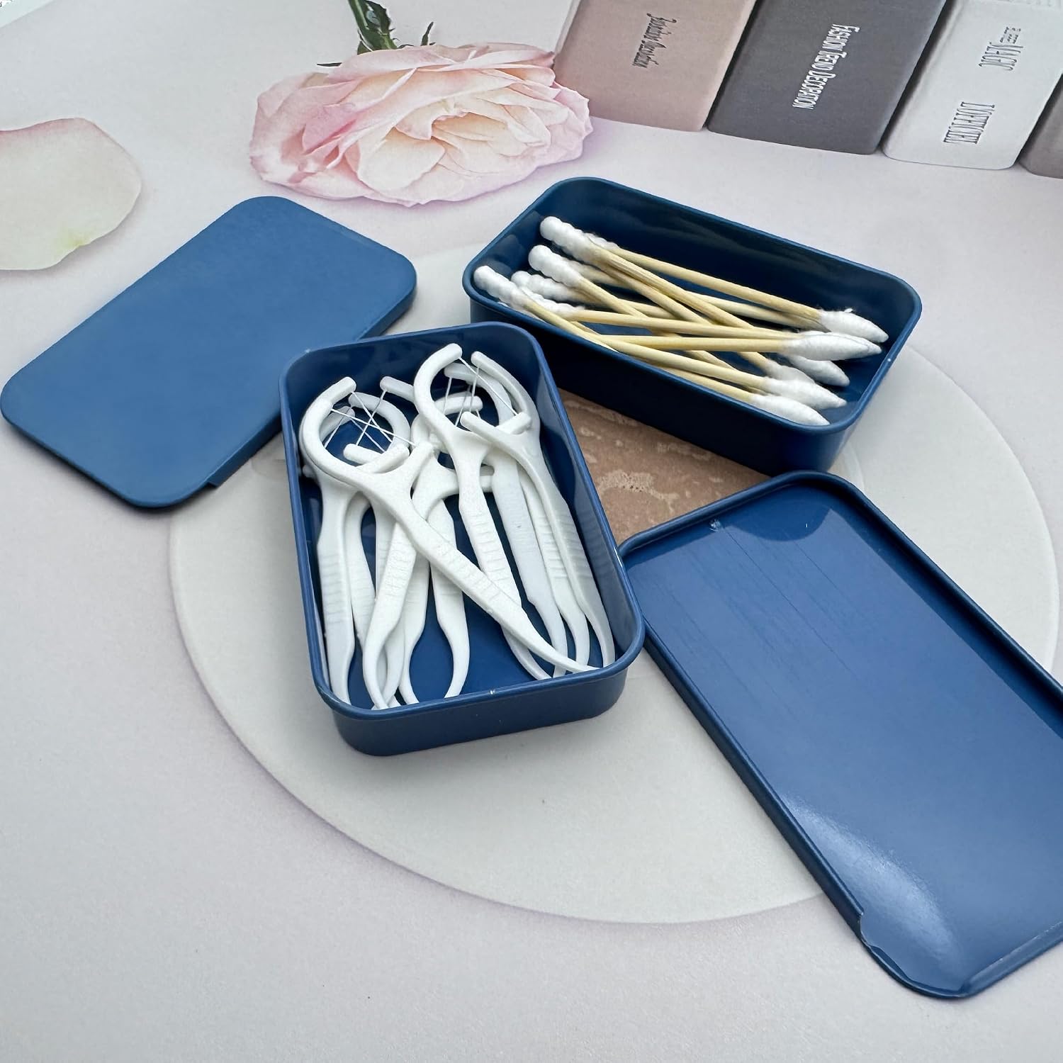 2-Pack Refillable Dental Floss Case for Adults - Portable Travel Floss Holder with Glide Floss Storage, Sturdy Tinplate Metal Design for Reliable Hygiene (Blue)