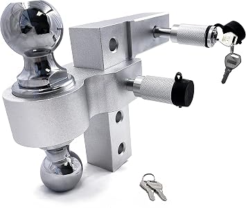 XKMT- Trailer and Truck 6 inch Drop Hitch, 2 inch Trailer Receiver 3500LBS to 5000LBS Truck RV- Adjustable Aluminum Trailer Towing Hitch Ball with Key,Lock [P/N ET-CAR-FIX009-SR] Silver