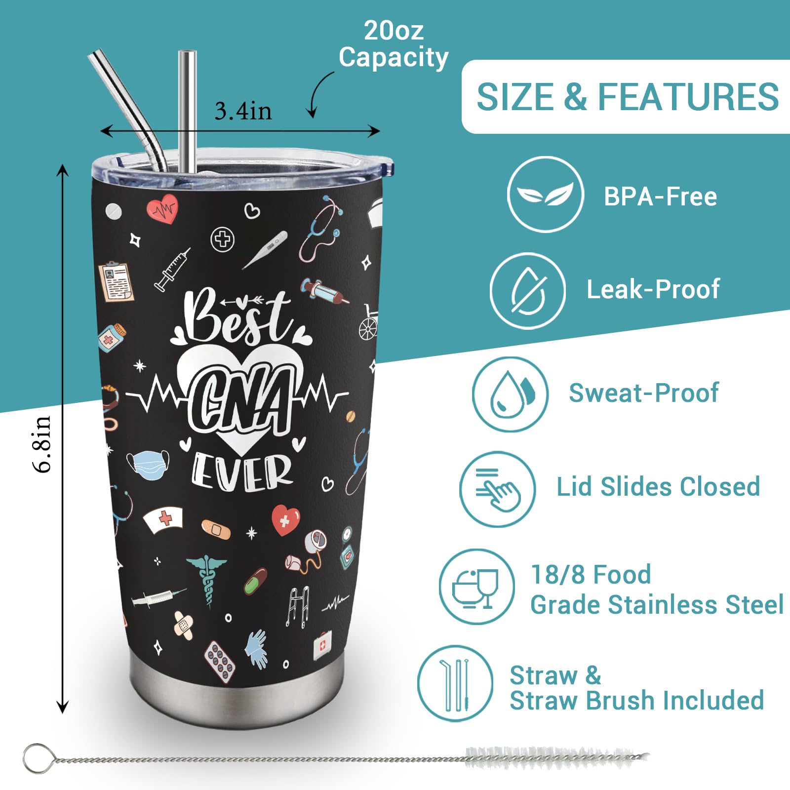 CNA Gifts Tumbler 20oz, CNA Week Gifts 2025, Certified Nursing Assistant Gift, CNAs Appreciation Gift for Women/Men, Best CNAs Ever presents for Graduation