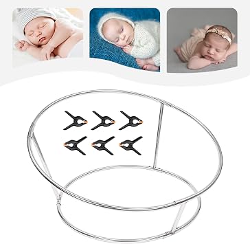 Photography Posing Beanbag Tool,Newborn Photography Stand with 6 Clamps,39in Stainless Steel Stand, Floor Mount Newborn Posing Frame, Load 10kg/22lbs, for Home Studio, Silver+White
