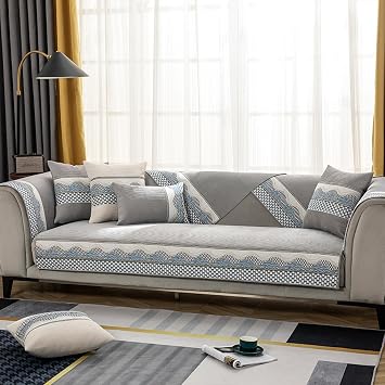 Soft Sofa Covers L/U Shaped Corner Anti-Slip Couch Cover 1 2 3 4 Seat Plush Sofa Slipcover For Leather/Wooden/Fabric Sofas Balcony Anti-Scratch Blanket For Cats, WashablePillowcase30X50cm,Grey