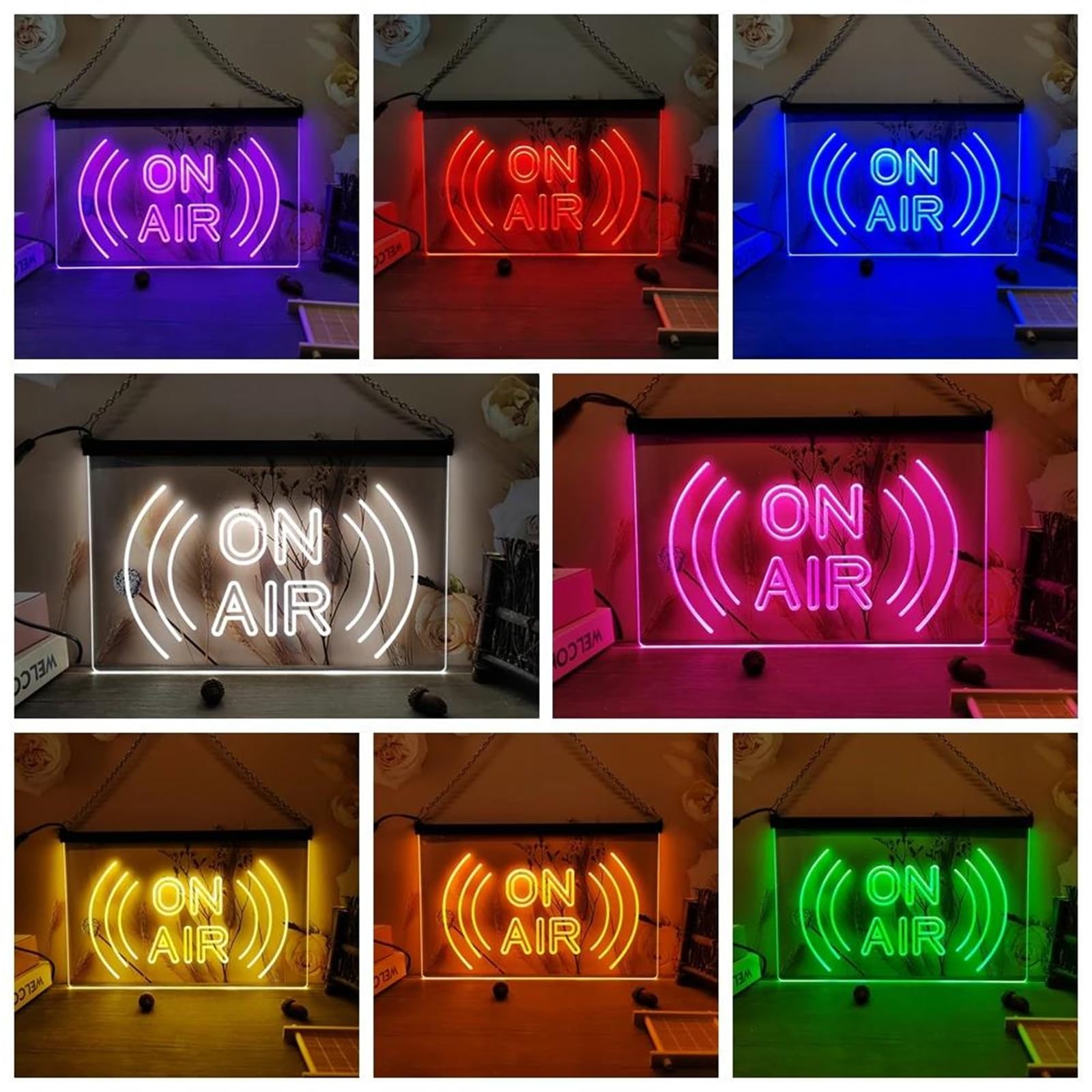 On Air Neonowy szyld do dekoracji ścian – ściemniane neonowe światła LED RGB (sterowanie 3 przyciskami, zasilanie USB) do studia nagrań, pokoju gier lub klubu,40x30cm