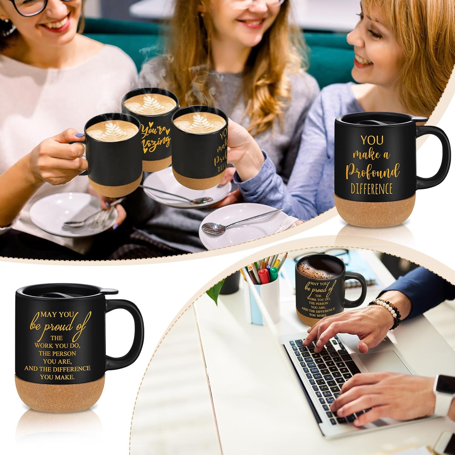10 Pcs Employee Appreciation Gift Bulk Non-slip Cork Bottom Coffee Mug 13.5 oz Ceramic Tumbler Inspirational Mug Graduation Thank You Gifts for Teacher Volunteer Nurse(Classic)