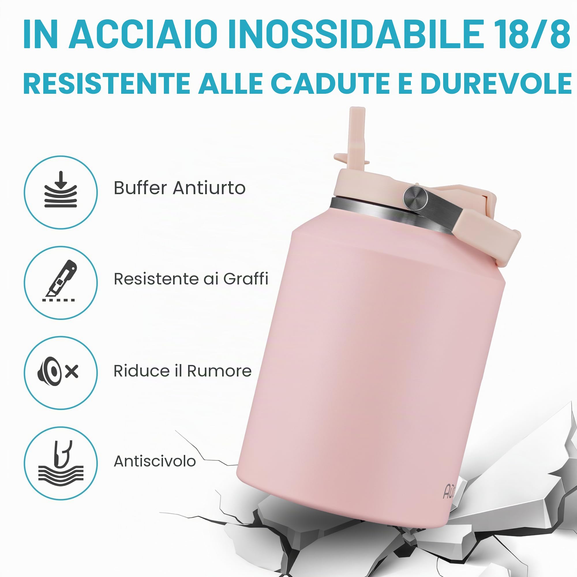 Borraccia Termica 2 litro Bottiglia Termica Senza Perdite Borraccia Palestra Sportiva in acciaio inox, rimanere fredde 24h o calde 12h, Senza BPA