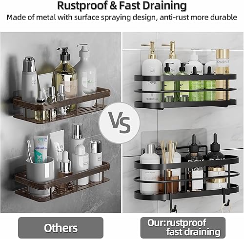 Miniatura 4 de LGQXGO Estante organizador de regadera, paquete de 3 estantes de baño adhesivos negros, estante de ducha con 12 ganchos, sin taladrar, organización