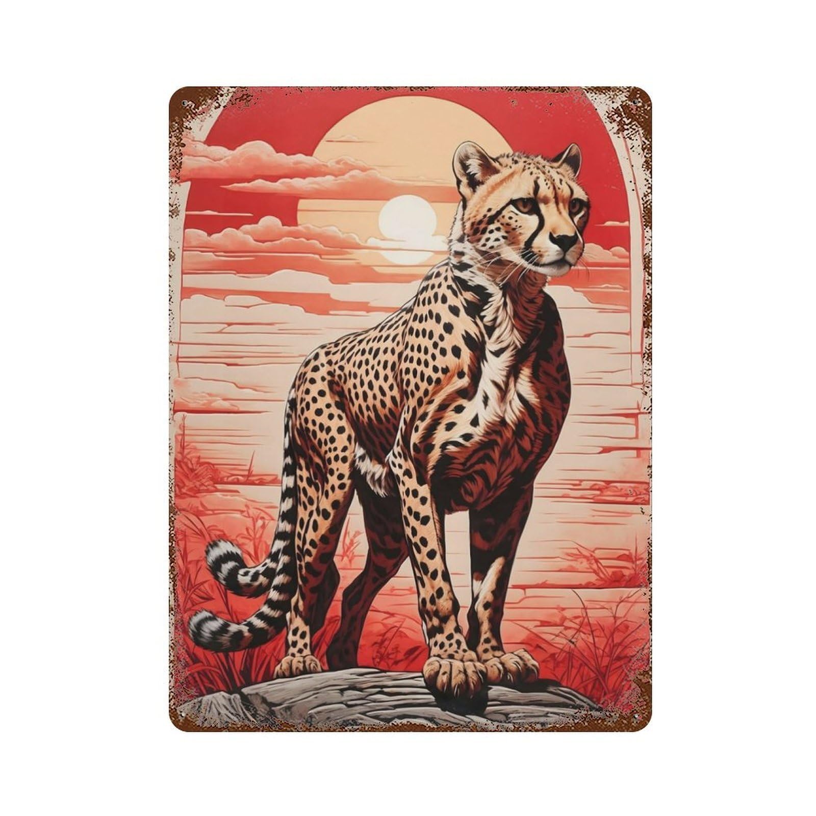 Garage Style Cheetah Rust Effect Tin Sign 15.7"x11.8", Classic Wall Plaque for Bar And Workshop