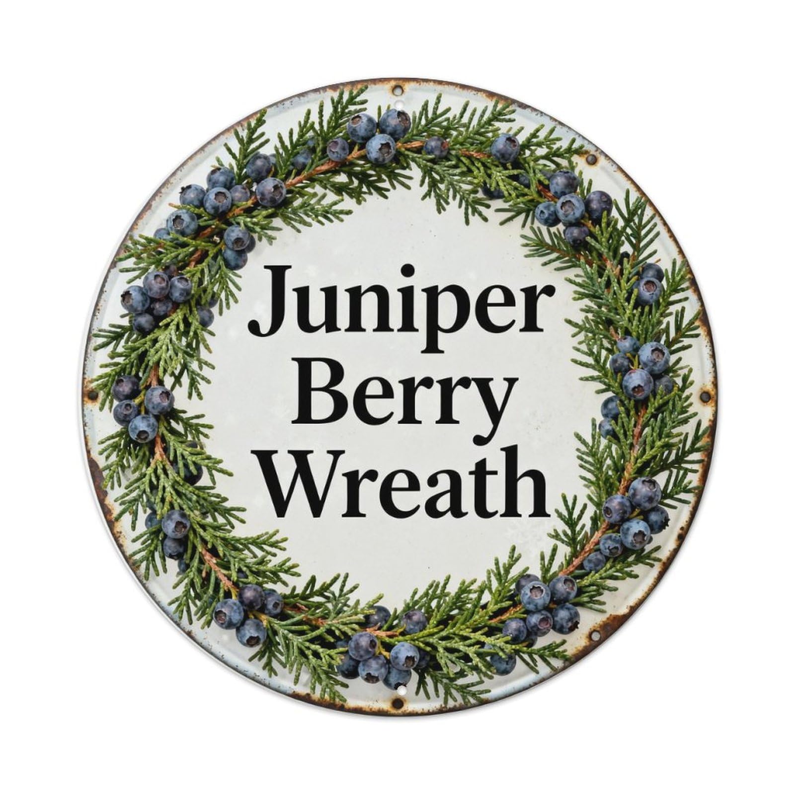 Juniper Berry Wreath Metal Tin Sign Plaque