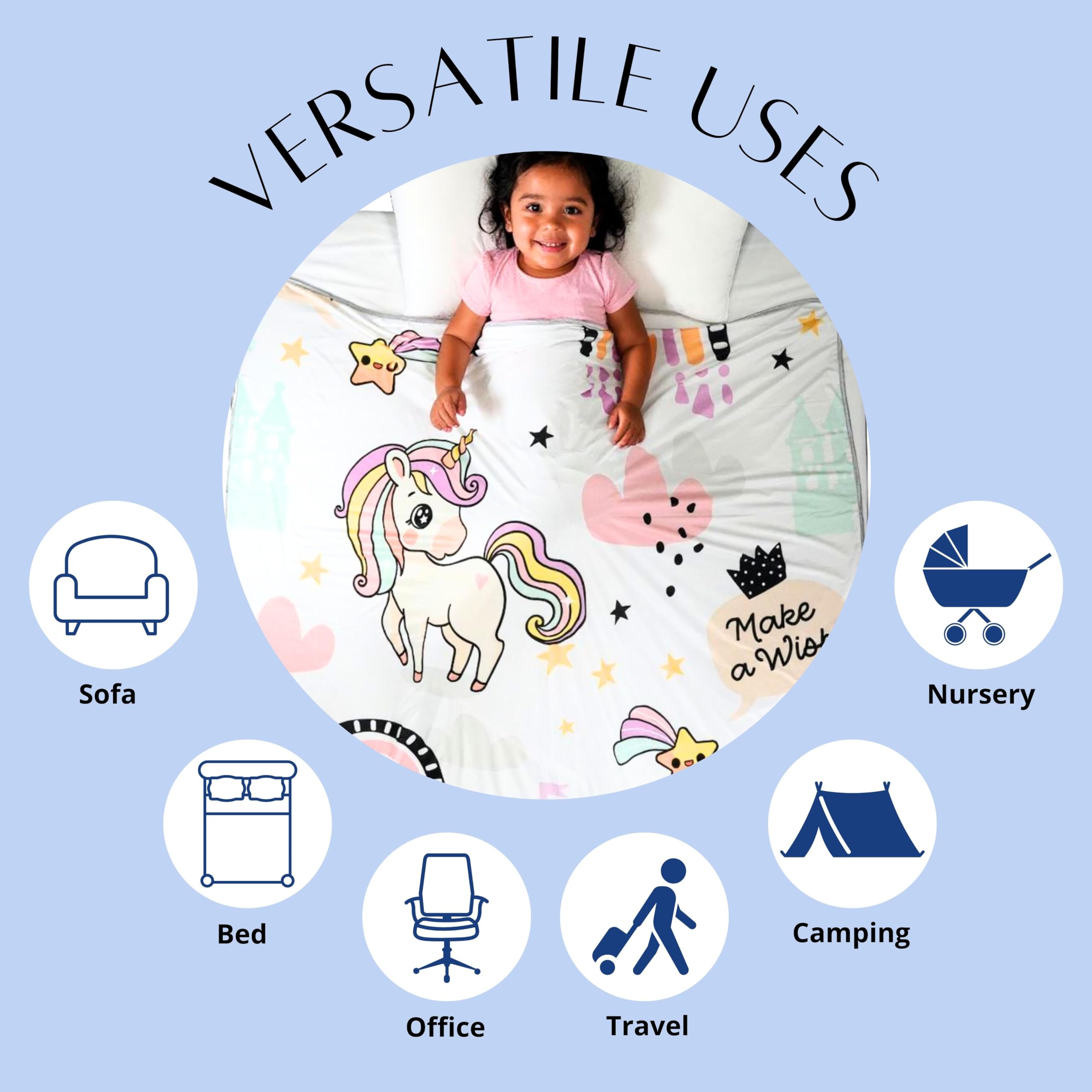 Kühldecke Einhorn – Kinder-Sommerdecke FrostWeave™ Q-Max >0,4 Mädchen Überwurfdecke, atmungsaktiv, Baby-Kühlung, Einzelbett (150 x 200 cm)