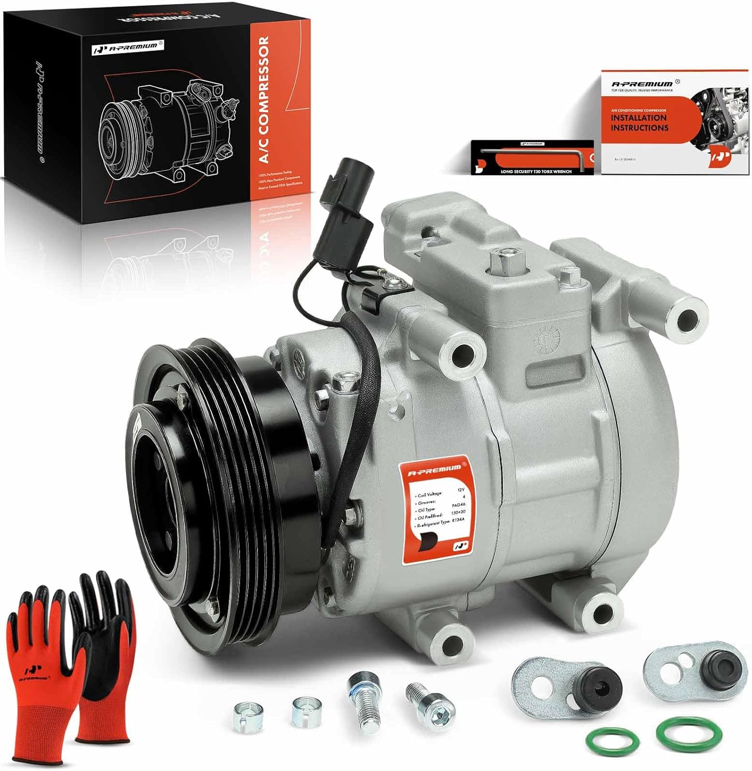 A-Premium A/C Compressor with Clutch Compatible with Kia Spectra 2.0L 2007-2009, Spectra5 2.0L 2007-2009