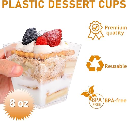 Miniatura 2 de supernal Mini tazas cuadradas de plástico de 2 onzas con cucharas doradas, taza de aperitivo de parfait, 100 tazas, 100 cucharas doradas, perfectas