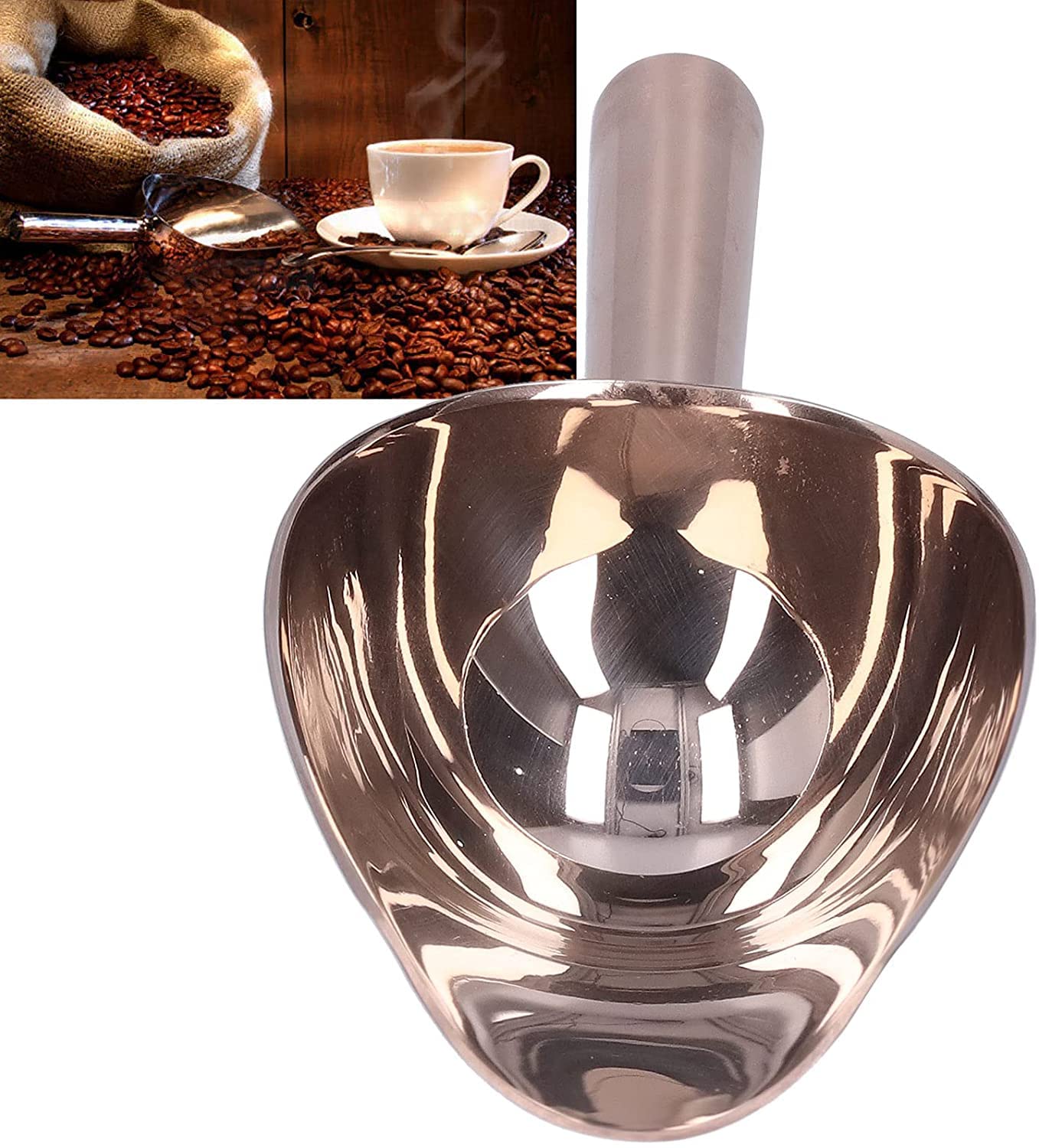AKAZI Pala para Hielo, Acero Inoxidable 14 * 6 cm Mango 10,5 cm para Comida para Perros Contenedor de Hielo Pala para Palomitas de maíz (#2) (#2)