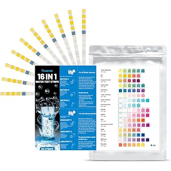 16-in-1 Water Tester Drinking Water Pack of 50 Water Test Strips for Tap Water Test for Home Reliable Drinking Water Test & Water Quality Tester for Water Hardness pH and Pools