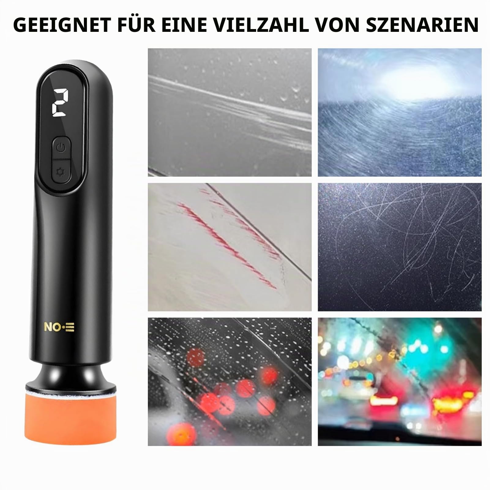 Mini Poliermaschine Akku – Kabelloser Autopolierer 40W mit 3 Geschwindigkeiten & LCD-Display – Wiederaufladbar über Typ-C – Für Kratzerentfernung, Lackpolitur & Windschutzscheibenreinigung