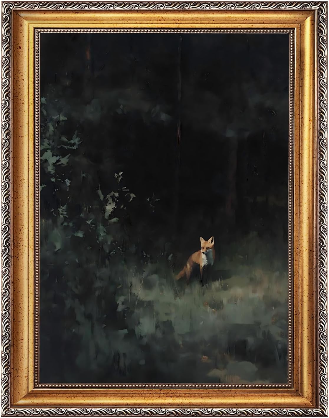 Gold Framed Fox Wall Art Vintage Forest Animal Canvas Prints Woodland Nature Cottagecore Dark Academia Decor Pictures Rustic Cabin Farmhouse Poster for Bedroom Living Room Office 12x16inch