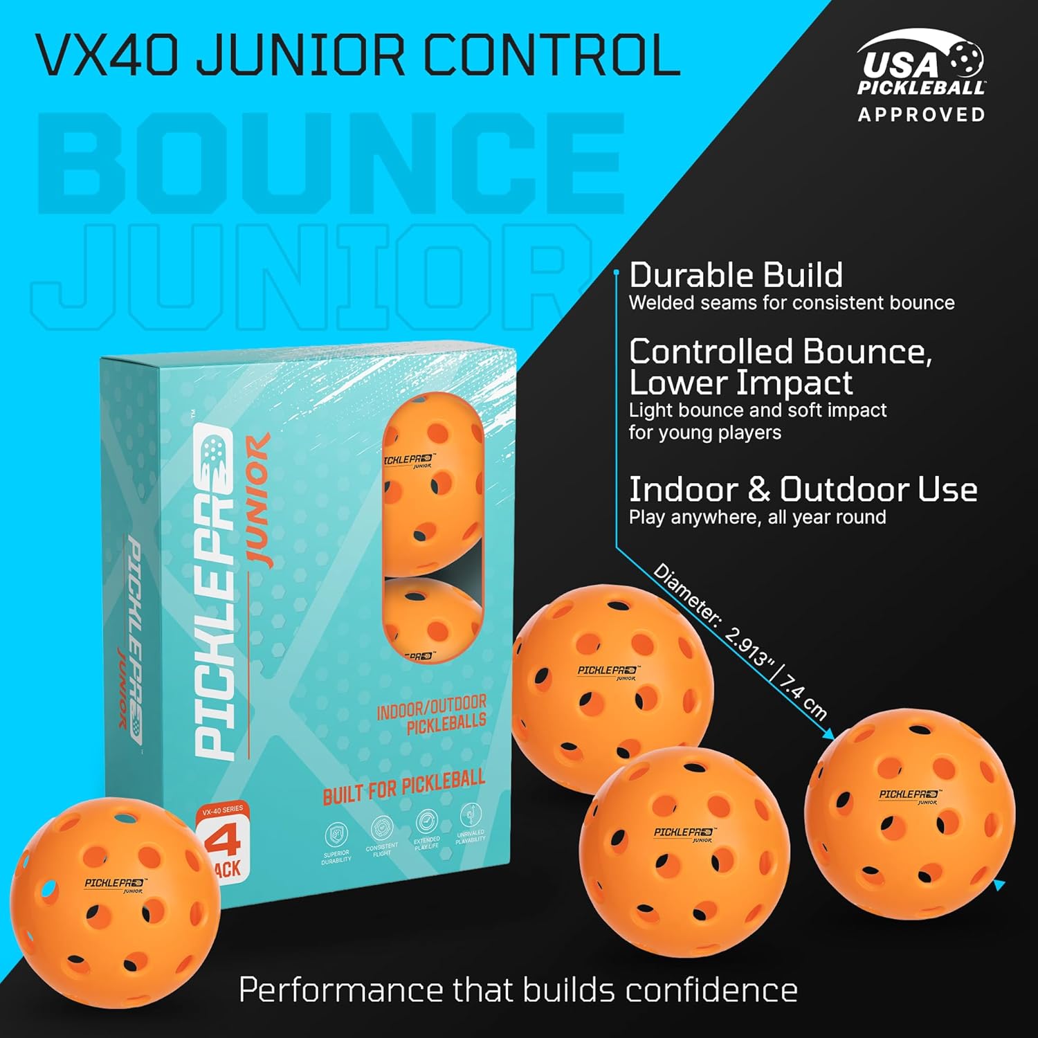 PicklePro Junior - Lab Tested 6+ Complete Pickleball Set with 10ft Net – Includes 4 Junior Paddles, Balls & Bag – USAP Approved Beginner Pickleball Kit