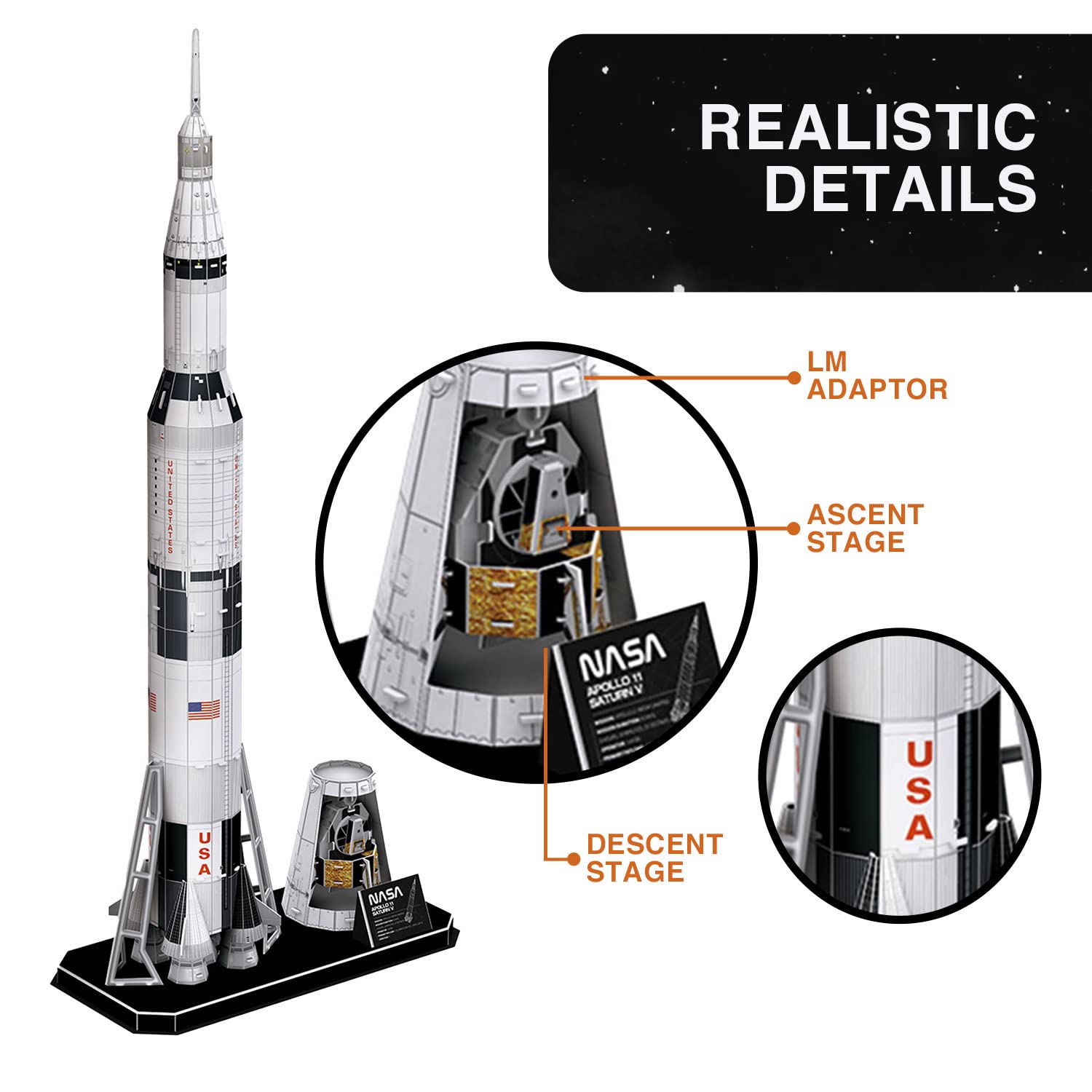 NASA - Puzzle 3D Apollo Saturn V Rocket - Puzzle 3D Enfant Et Adulte | Maquette A Construire Adulte | Cadeau Garcon 8 Ans | 136 Pièces | Puzzles 3D