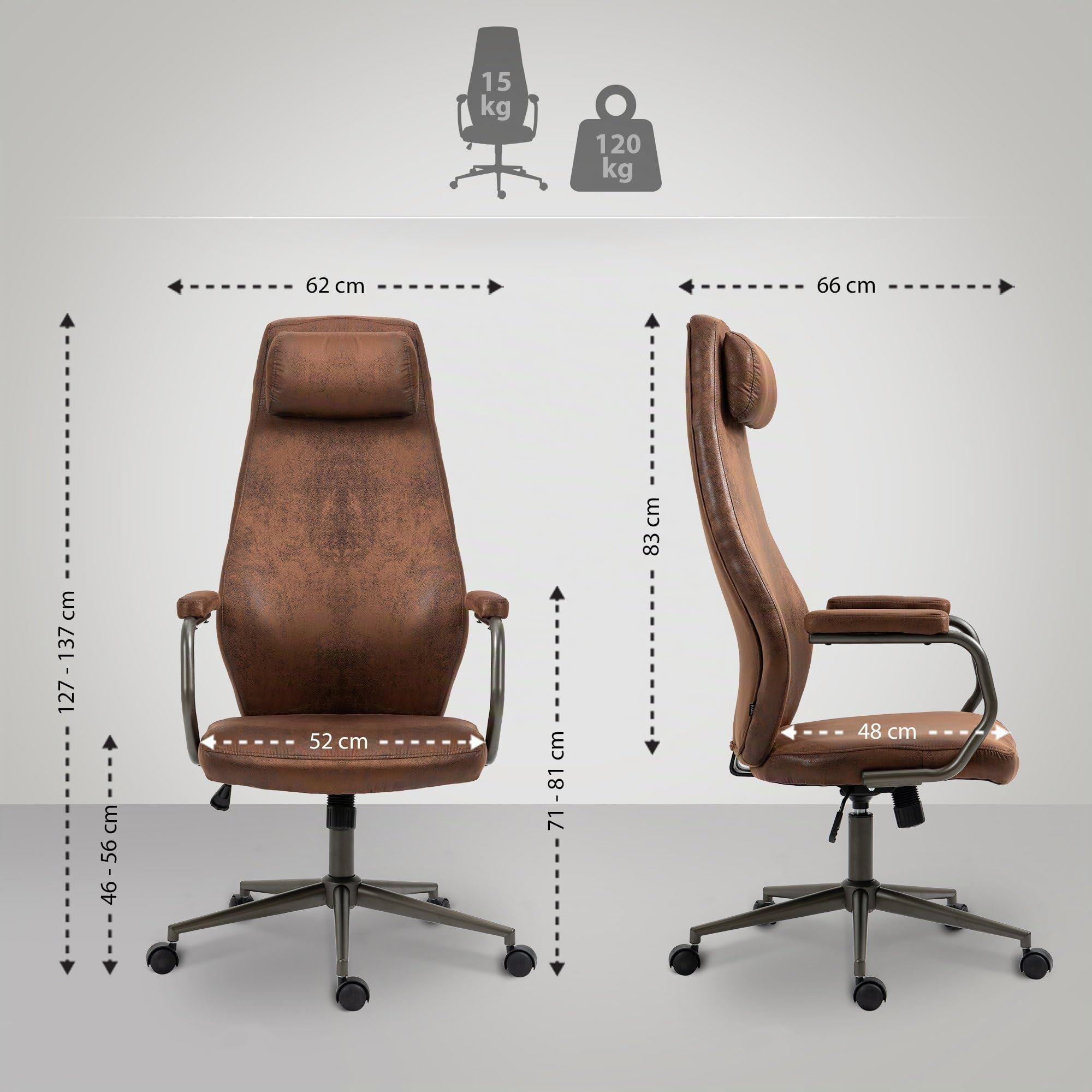 CLP Sedia Da Ufficio Pocatello Industrial Loft Antique Style I Sedia Girevole Per Computer Con Funzione Dondolo Colore:cognac