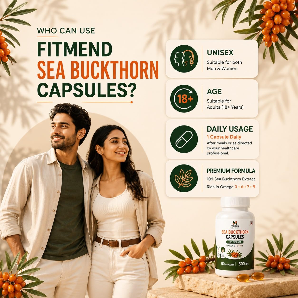 Sea Buckthorn Extract 500mg, Omega 3-6-7-9, 60 Softgels — Amazon image 2