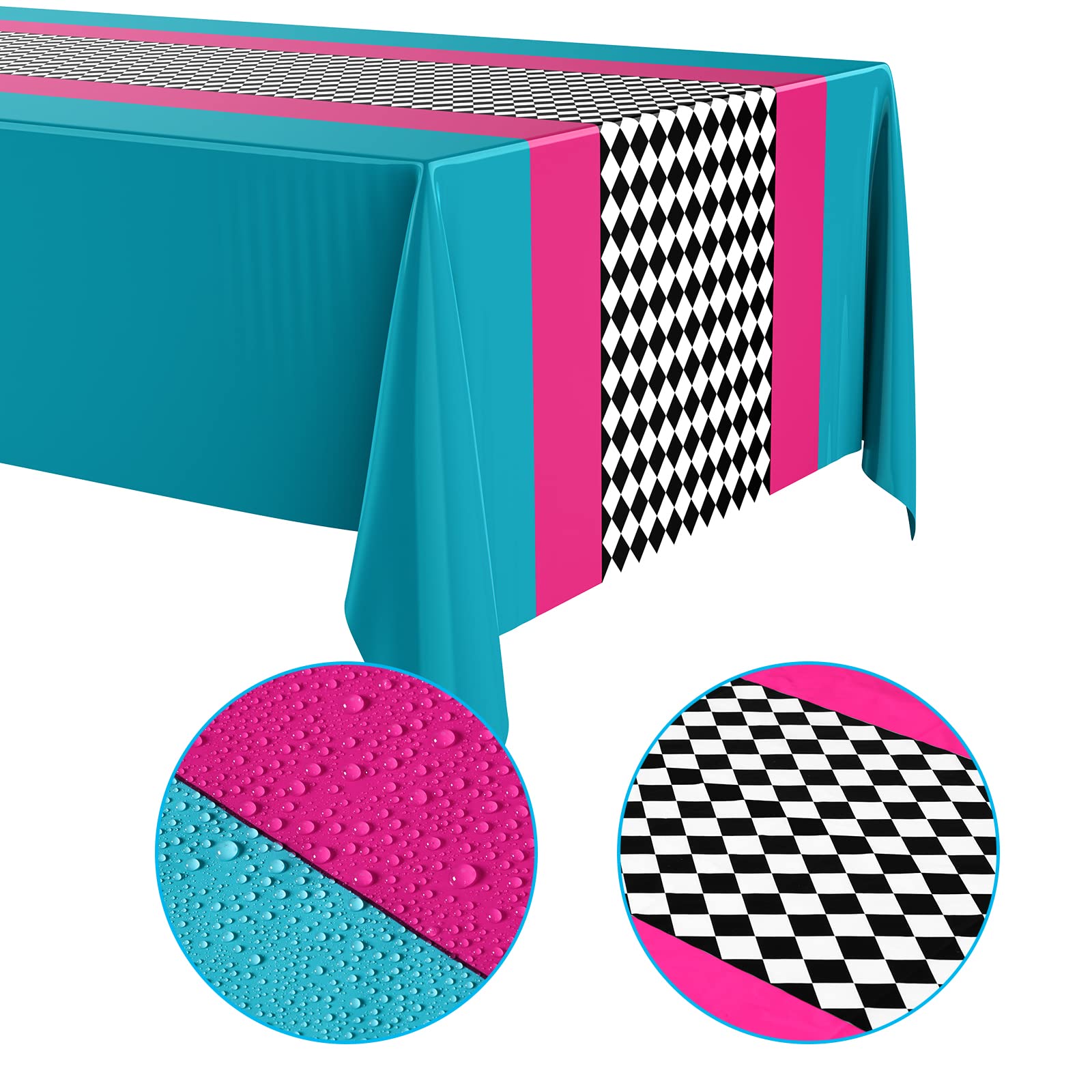Buryeah Wonderland Tablecloth Checkered Plastic Table Cloth Racing Car Birthday Tablecloth Wonderland Party Decorations Car Party Decorations for Birthday Supplies, 54 x 108(Pink Blue Checkered,6 Pcs)