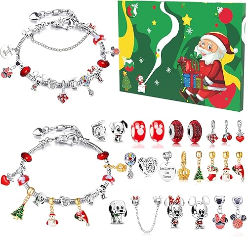 Calendario de Adviento 2023, calendario de pulsera de cuenta regresiva de 24 días de Navidad con 2 pulseras, 23 dijes de joyería únicos, kit de