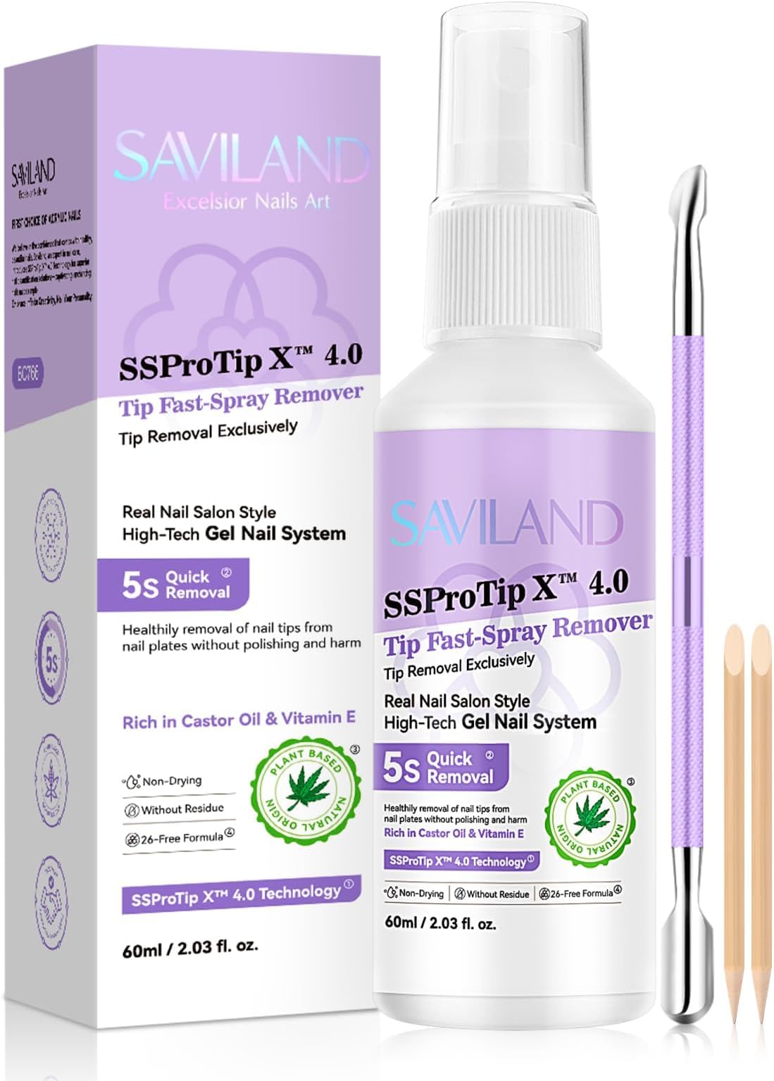 Nail Glue Remover Spray: 60ml Quick Removal for Solid Nail Glues Gel | Gel Nail Glue Removal | Odorless No Acetone Castor Oil VE 5s Fast Remover Easy Home Use