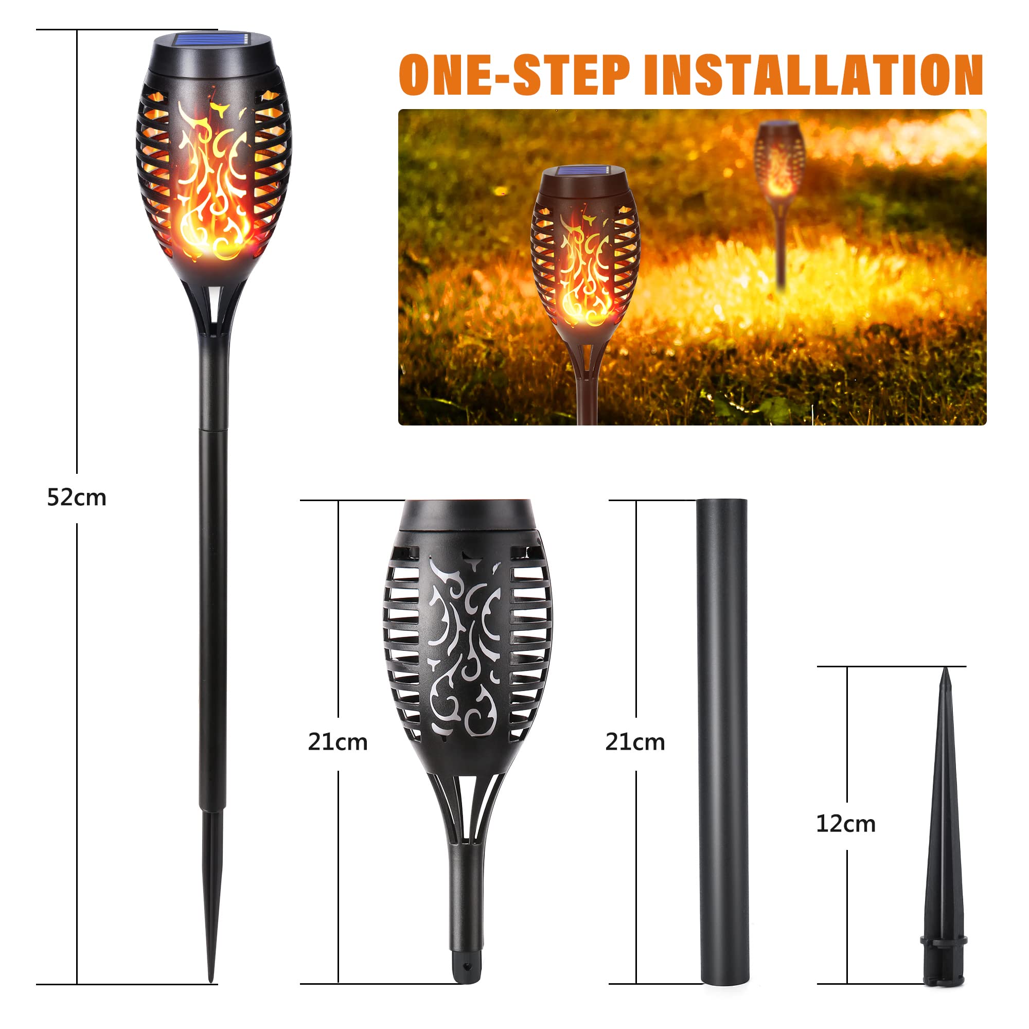 Qedertek Luces Solares LED Exterior Jardin - 12 Pack 12 LED Antorchas con Llamas Realistas, IP65 Impermeable para Jardín, Patio, Pasillo, Césped y Camino