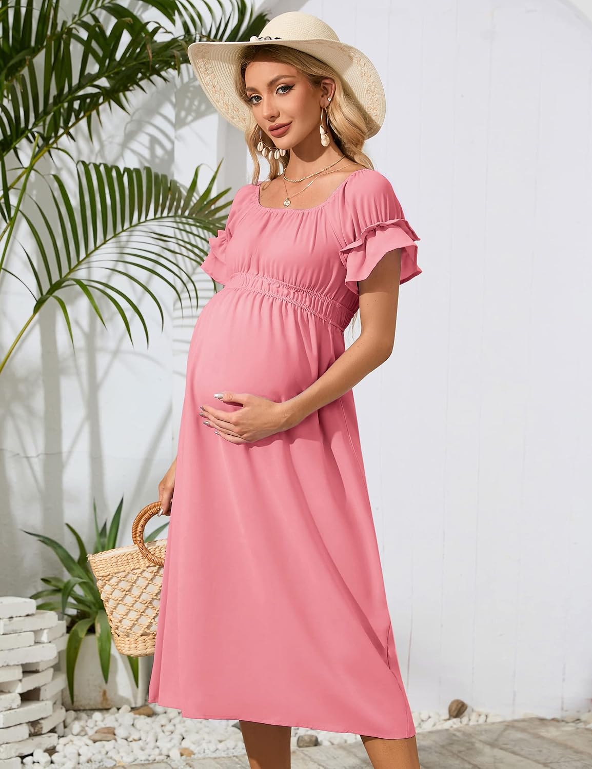 KOJOOIN Womens Women's Off Shoulder Short Sleeve Maternity Dress
