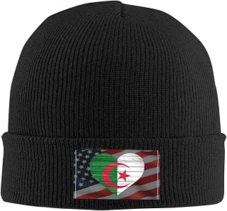 Algeria Flag Heart Algeria Winter Knit Beanie for Women & Men Soft Slouchy Chunky Warm Knit Hat6 Black