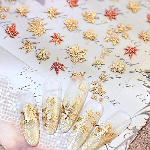5D Embossed Autumn Maple Leaves Nail Art Stickers Decals Self-Adhesive