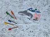 The Coloring Table – Oceantime Fun Design – Square Tablecloth - Fabric Coloring Tablecloth - Colorab