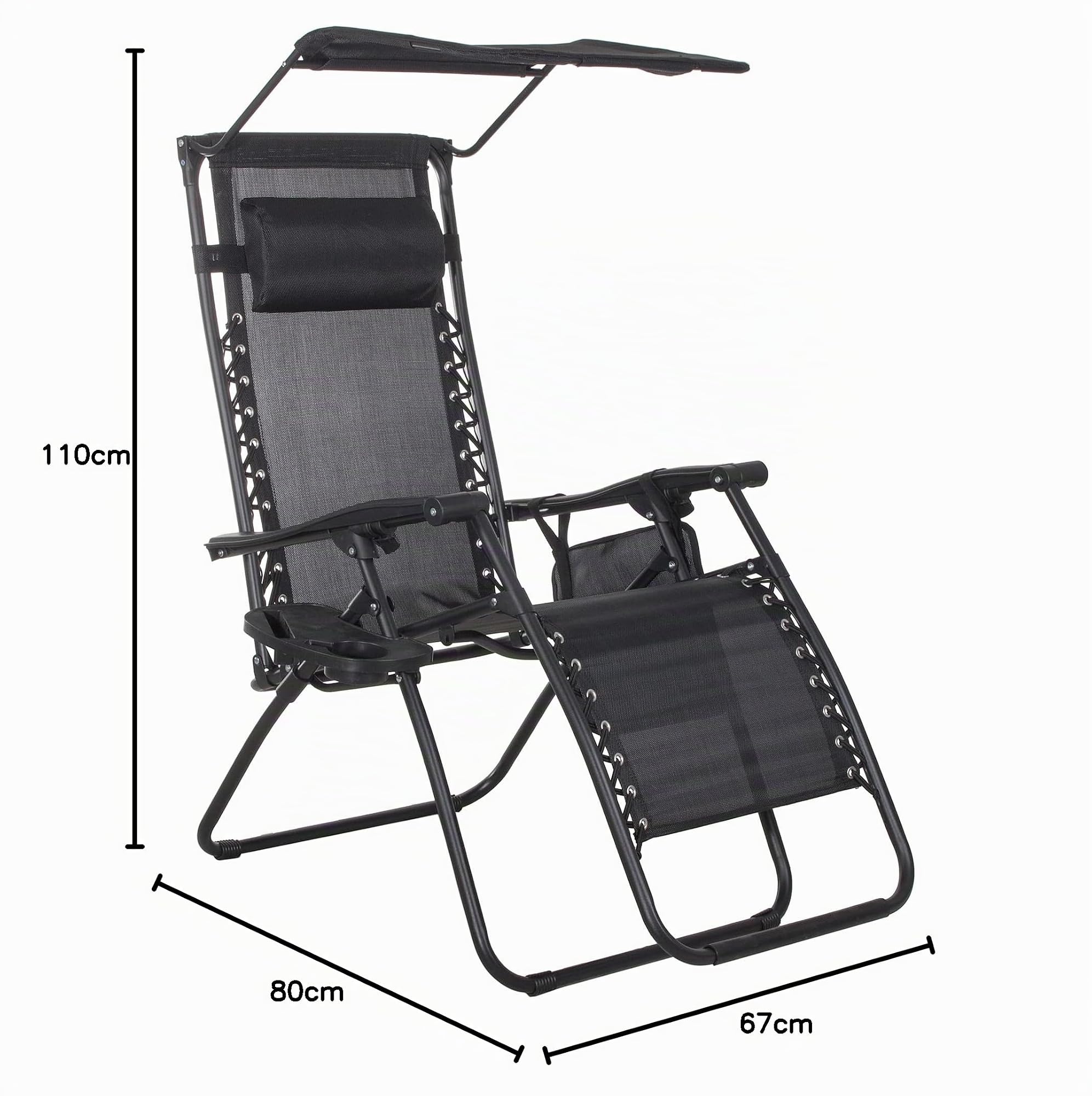 SPRINGOS Chaise Longue avec Pare- Soleil Chaise de Plage avec accoudoirs 62 x 110 cm