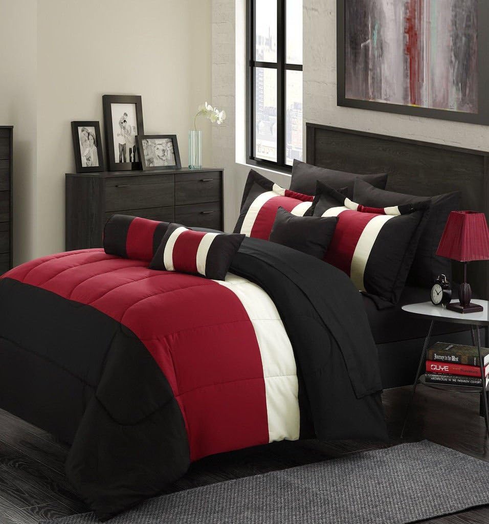 Empire Home 8-Piece Oversized Red & Black Comforter Set King Size Bedding with Sheet Set