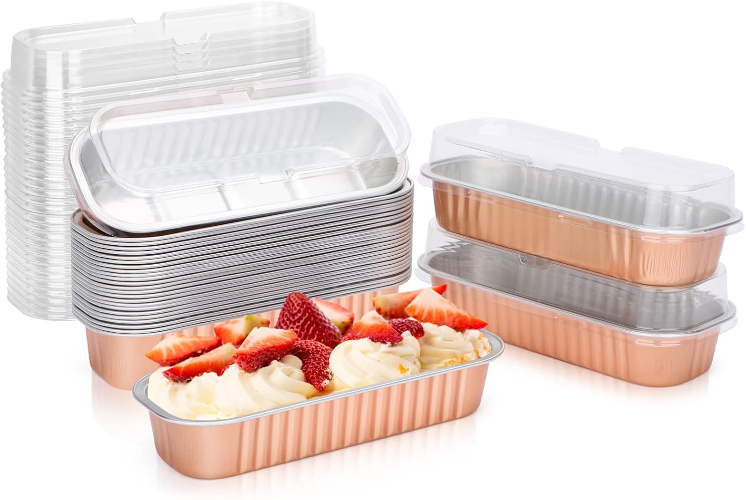 Suice Disposable Mini Cake Pans with Lids 6.5"x2.5"x1.2", 25pcs Aluminum Baking Cups