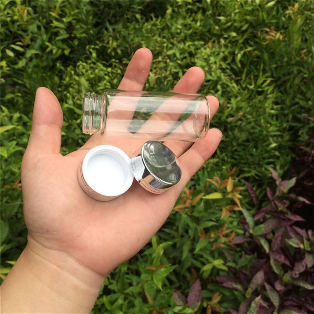 65ml Glass Storage Bottles Jars with Silver Aluminum Screw Cap 24units (24, 65ML-Silver Cap)