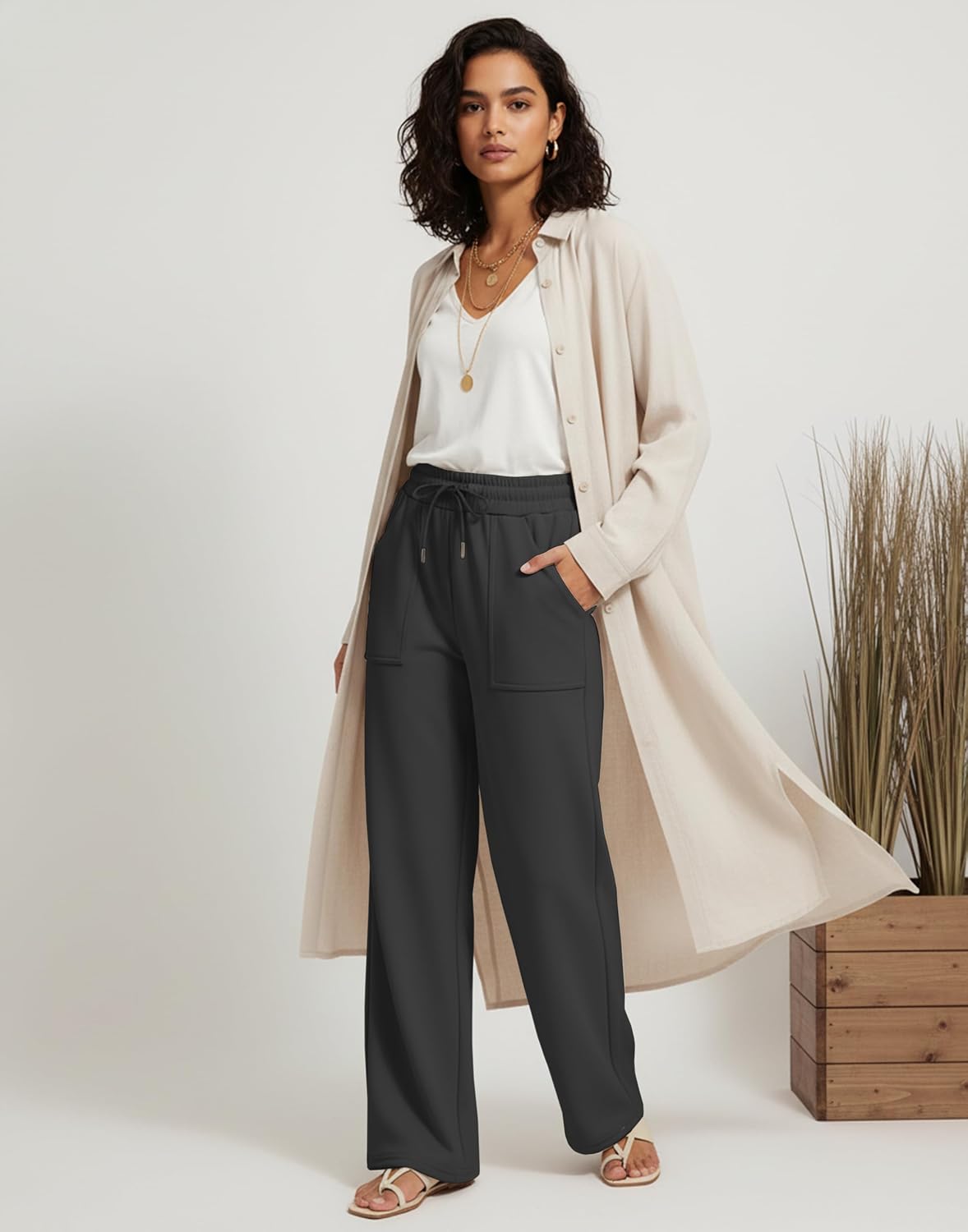 M MOTEEPI Womens Fleece Wide Leg Sweatpants Baggy High Waisted Winter Sweats Pants Straight Legs Athletic Pants with Pockets - Image 9