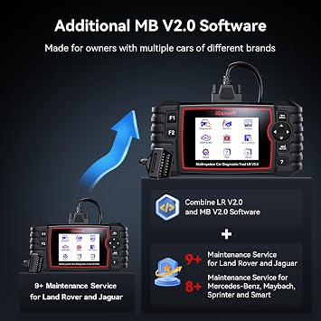 iCarsoft LR V2.0 Enhanced Ver Car Scan Tool for Land Rover/Jaguar and for Benz/Sprinter/Smart, All Systems in-Depth Diagnostic OBD2 Scanner Max 9 Service Battery Test 118 Live Data Fault Code Reader