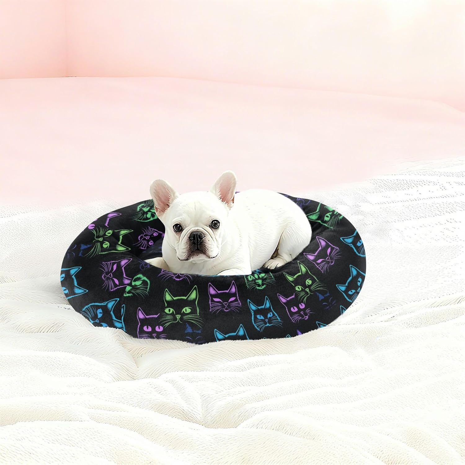 Pet Dog Bed Donut Cuddler Fluffy Cat Pillow Bed for Small Size Pets Supplies M Cute Cat Silhouettes