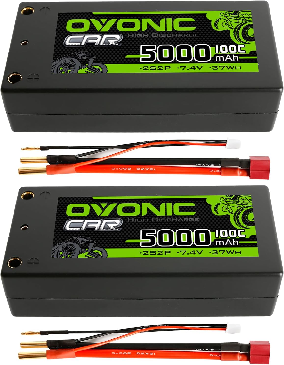 OVONIC Lipo Battery 5000mAh 100C 7.4V 2S RC Battery with Dean-Style T Connector for RC Plane DJI Quadcopter RC Airplane RC Helicopter RC Car Truck Boat 2pcs