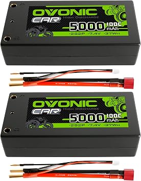 OVONIC Lipo Battery 5000mAh 100C 7.4V 2S RC Battery with Dean-Style T Connector for RC Plane DJI Quadcopter RC Airplane RC Helicopter RC Car Truck Boat 2pcs