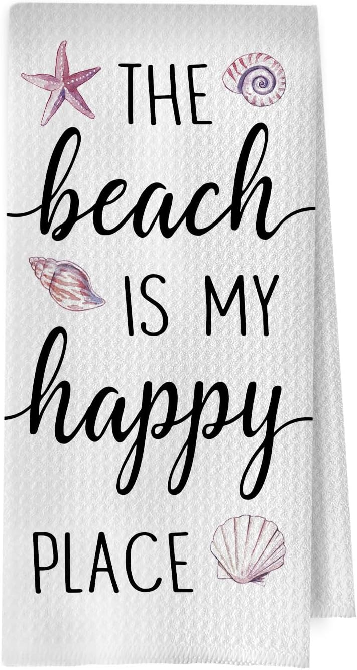 Beach Gifts Kitchen Towel - Beach Lover Gifts Decorative Waffle Dish Towels, Lake House Hand Towels, Hostess Gift Tea Towel, 16x24 Inch
