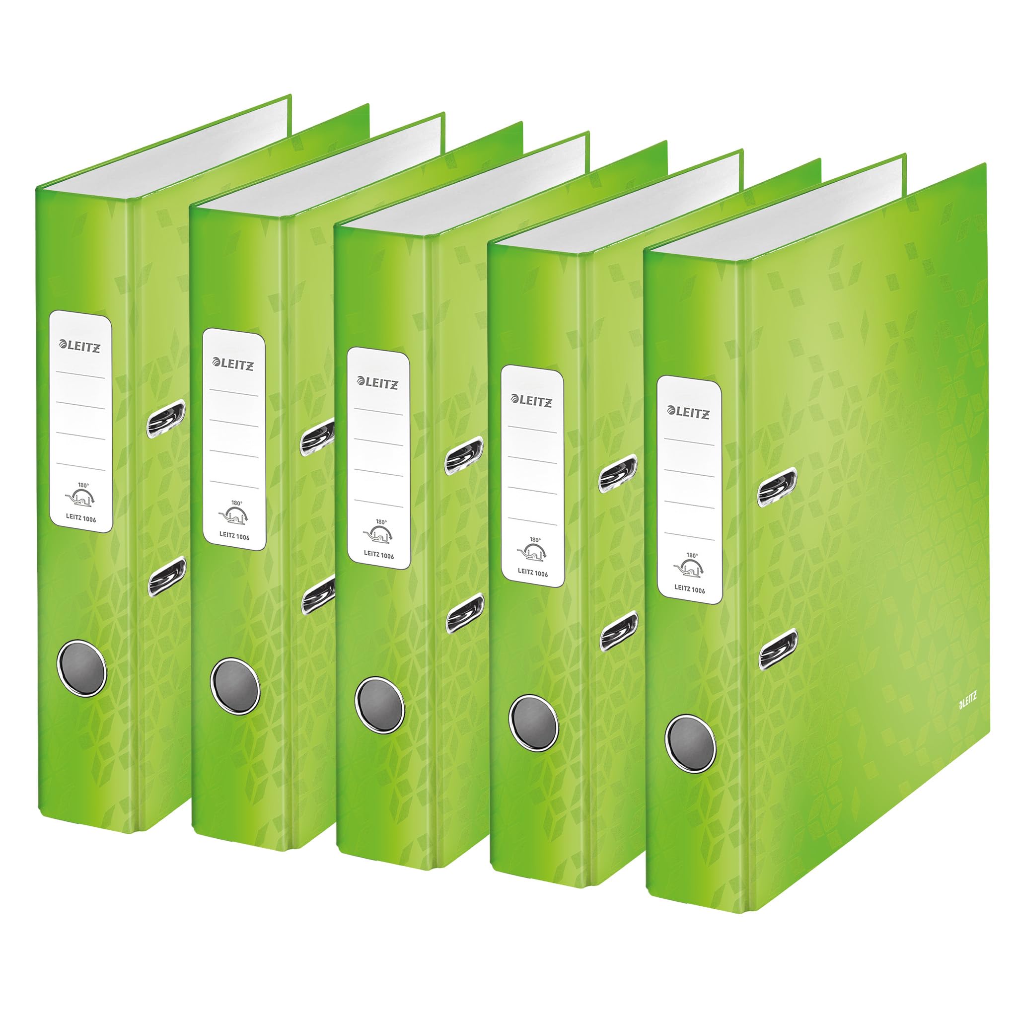 Leitz Wow Series 10064054 180° Quality Folders Pack of 5 A4 Narrow 5.2 cm Spine Width Laminated Grey Board Green