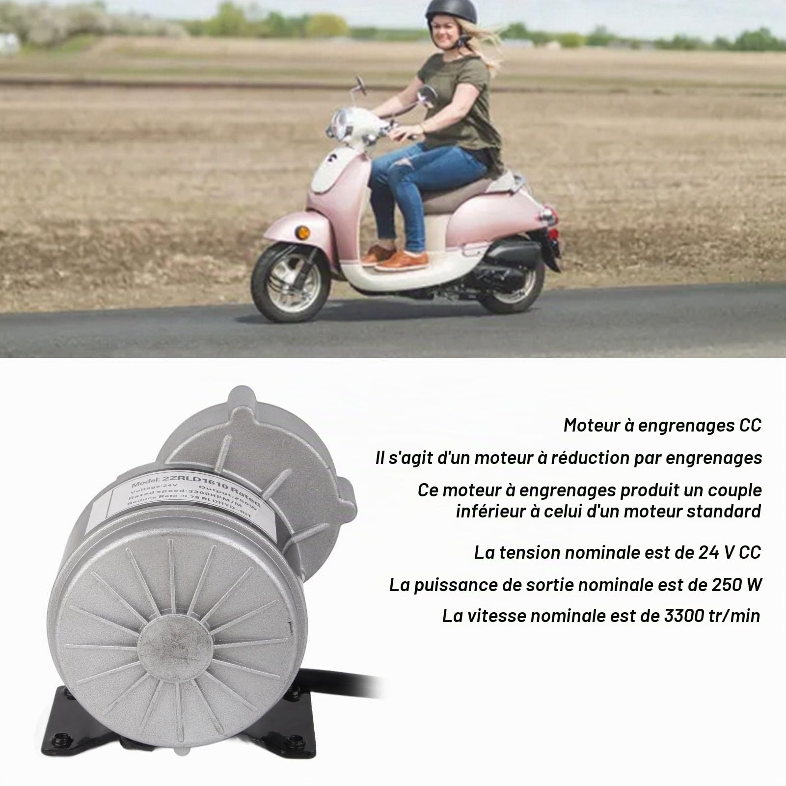 BuyWeek Moteur Électrique de Réduction CC 24V 250W, Moteur à Engrenages de Réduction de Vitesse 3300 TR/Min avec Pignon à 13 Dents pour Vélo Électrique Scooter Électrique