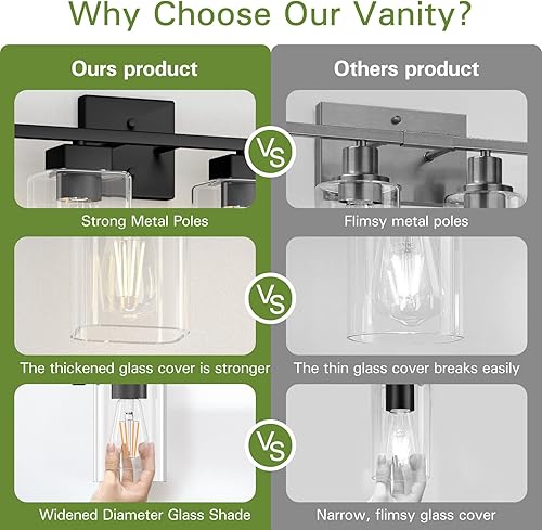 Miniatura 2 de Espird Lámpara de tocador de baño de 4 luces, color negro mate, diseño cuadrado y certificación UL, lámpara cuadrada sobre espejo, lámparas de