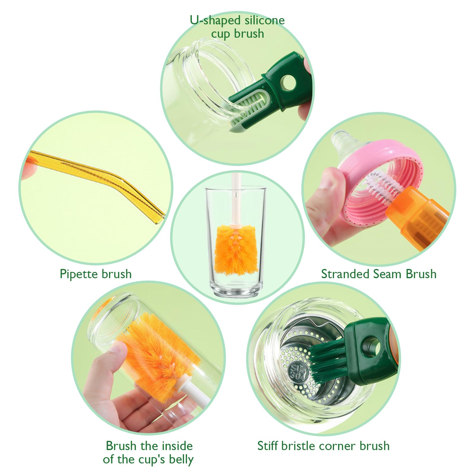 Set 2 Brosses 5 En 1 – Nettoyeur Bouteille, Gourde, Biberon – Avec Crochets De Séchage – Pour Paille, Gobelet, Mixeur