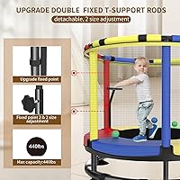 JO Builders Kids Toddler Trampoline 55" Anti-Rust 440lbs Anti-Rollover w/ Adjustable T-Handrail, Dart Board, Swing - Indoor/Outdoor
