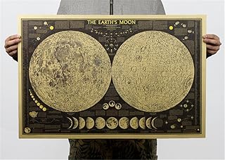 ufengke Retro Phase of The Moon Kraft Poster, Living Room Bedroom Removable Wall Pictures