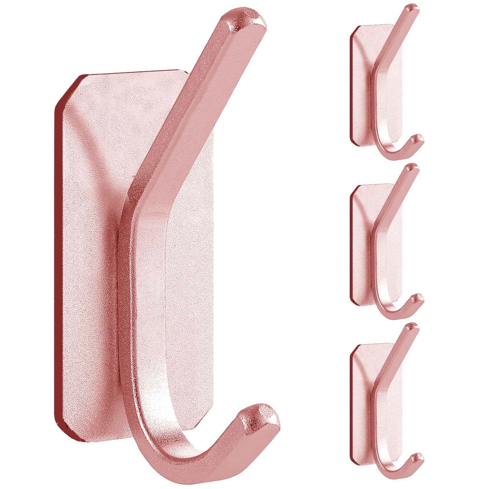Paoli Heavy Duty Adhesive Wall Hooks, 30 lb Max Load Waterproof Hooks for Bathroom Towels Coats Bags, No Drill Damage-Free for Renters Apartment Dorm, Rose Gold, 4 Pack
