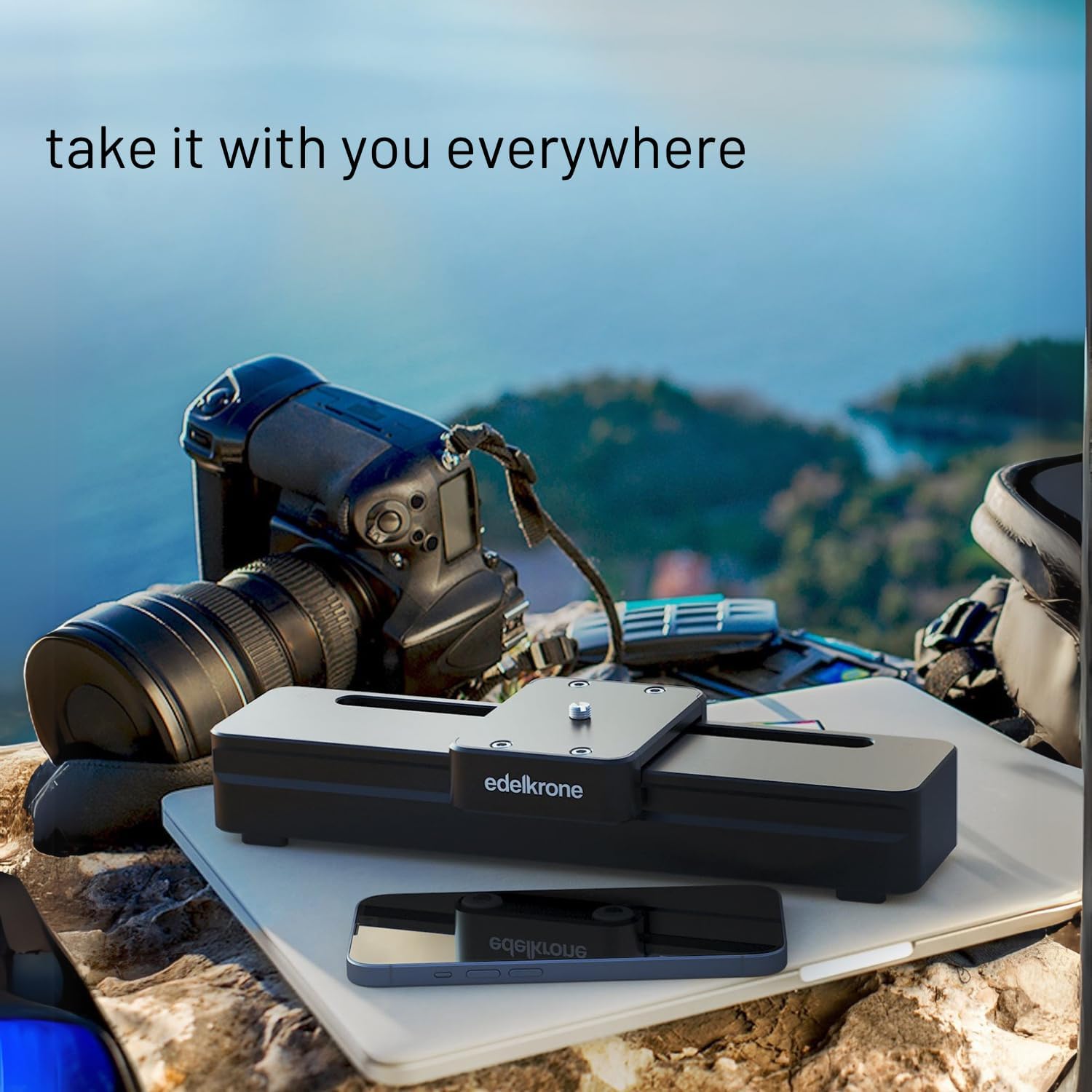 edelkrone SliderONE Motorized Camera Slider Smooth Motion - Video Slider Lightweight, Backpack‑Ready, 20 lb Load - Portable Camera Slider - Slider One Leave It On Tripod